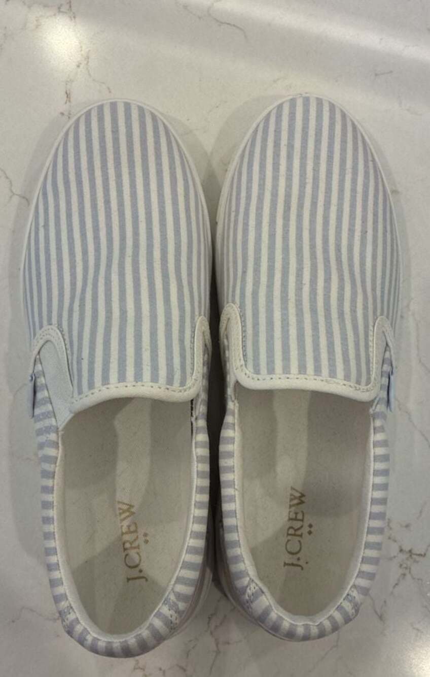 J.Crew Blue and White Striped Canvas Slip-On Sneakers